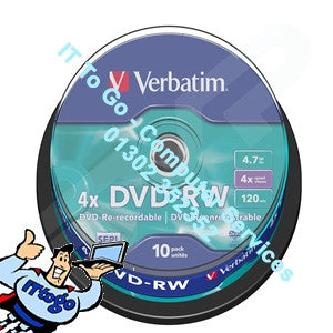 Verbatim 10x DVD+RW 4.7gb 4x Speed - IT To Go - Computer Services