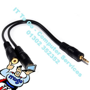 Vcom 1x 3.5 Stereo Male - 2x 3.5 Stereo Female Adapter 0.2m - IT To Go - Computer Services