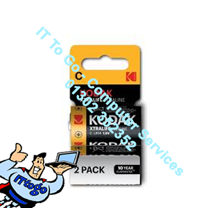 2x Kodak Super Heavy Zinc C Batteries 3 Year Guarantee