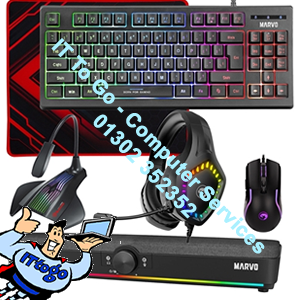 Marvo Scorpion 6-Product Gaming & Streaming Bundle featuring 80% TKL Multimedia Keyboard, Programmable USB Mouse, Non-Slip Mousepad, PC & Console-Compatible RGB Gaming Headset, RGB Stereo Soundbar & USB Streaming Microphone
