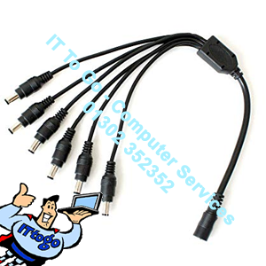 CCTV DC Power 1x 12v DC Female (F) - 6x 12v DC Power Male (M) Adapter